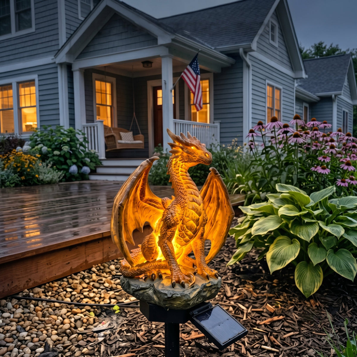 💥LAST DAY 50% OFF🐉✨Solar Dragon Garden Statue Light – Golden Ember Fantasy Outdoor Decor