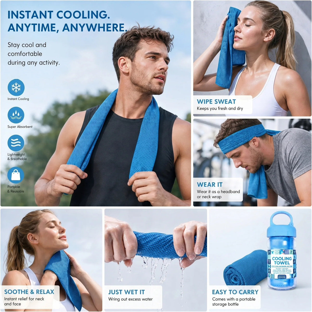 🏃❄️LAST DAY 50% OFF ✨Cold Sweat Towel You Can Use Anywhere, Anytime! Reusable Soft Absorbent Cooling Portable