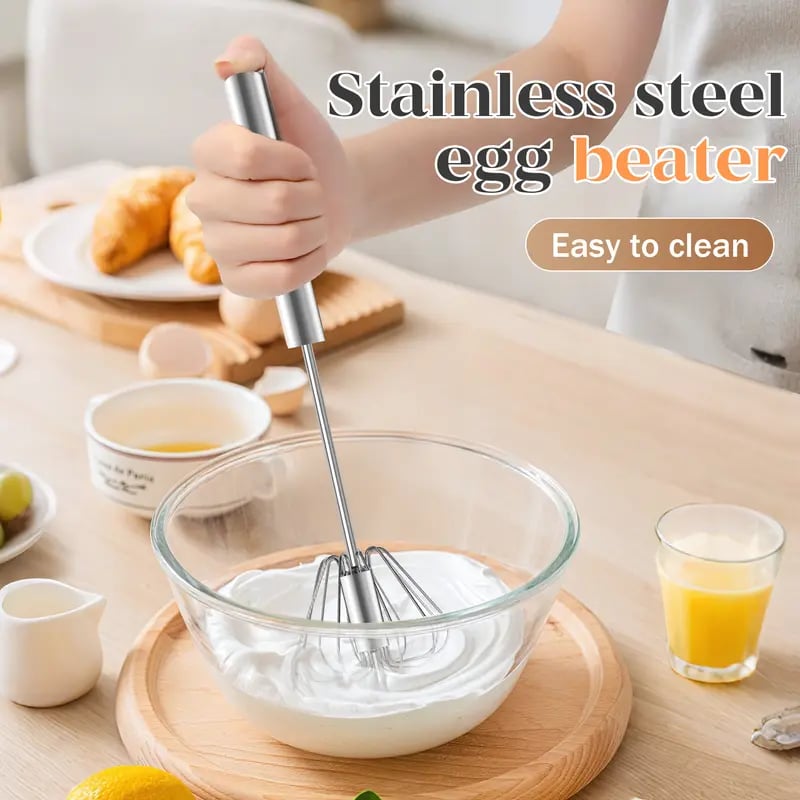 🥄✨LAST DAY 50% OFF ✨ Stainless Steel Hand-Push Rotary Whisk – Effortless Mixing in Seconds!