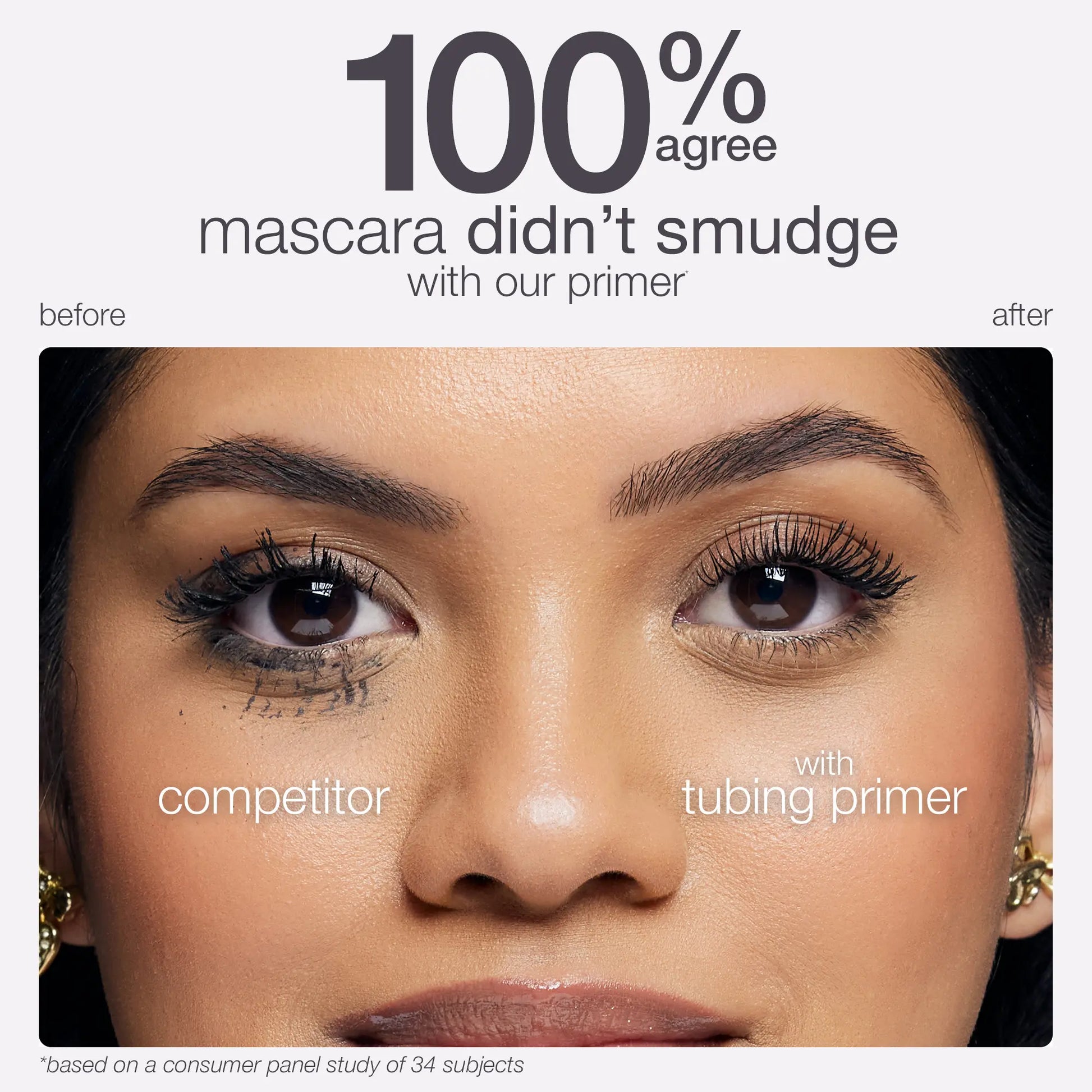 Smudge comparison between regular mascara and tubing lash primer
