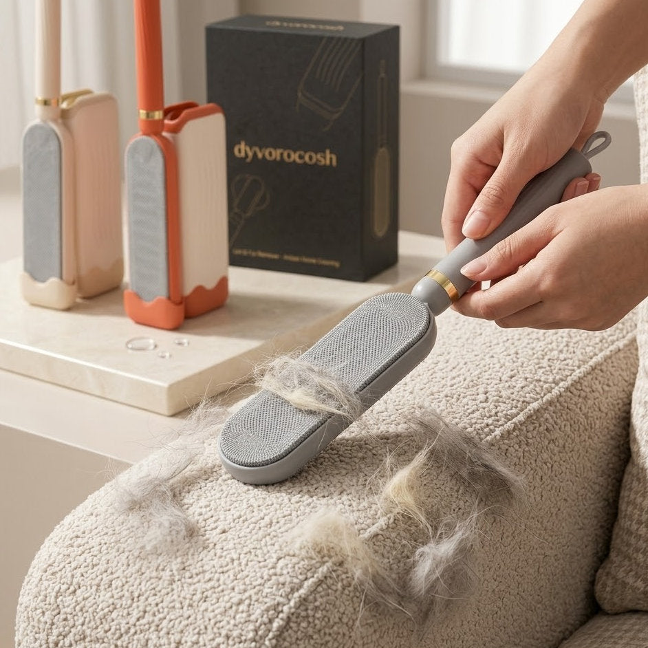 Dyvorocosh Pet Hair Remover: Self-Cleaning Drawer System for Effortless Fur Removal from Sofas, Bedding, and Apparel.