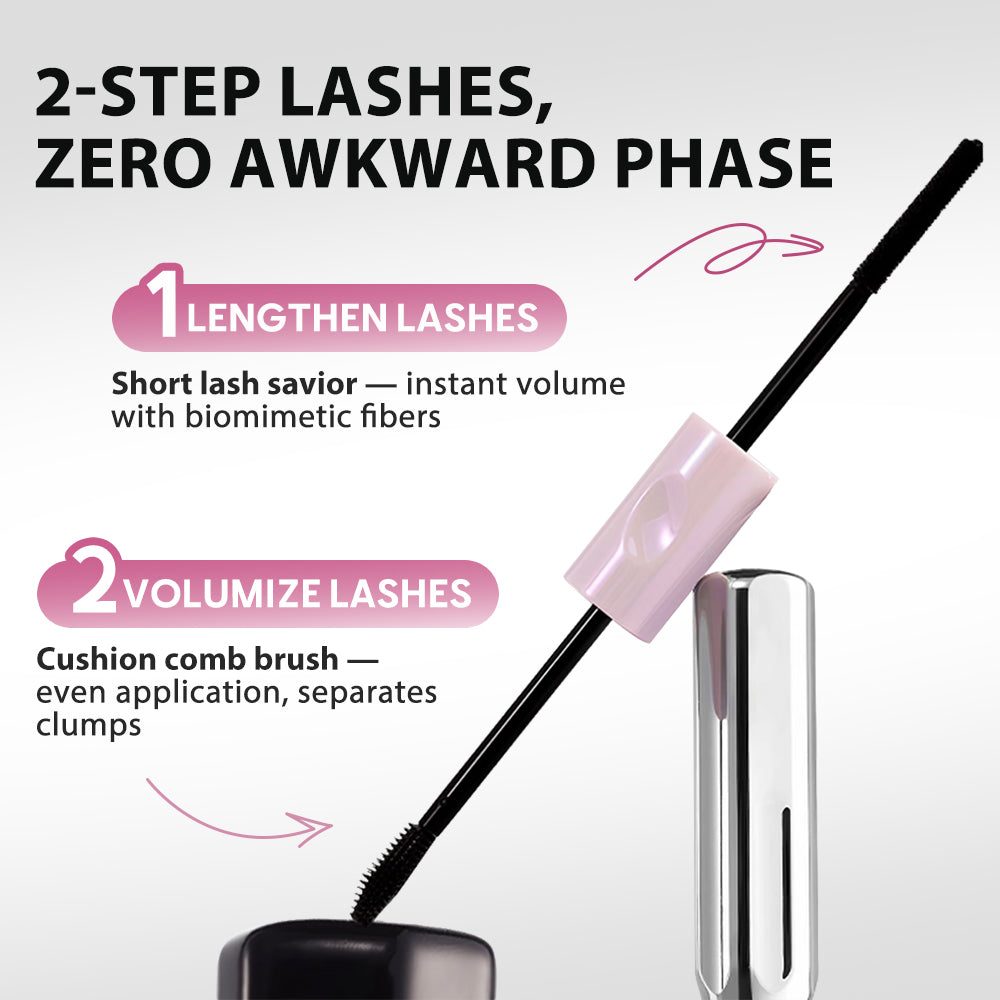 🧚🏻‍♀️✨ Dual-Ended Waterproof Mascara for Volume, Length & Curl 👁️— Clump-Free Fuller, Longer Lashes in 2 Easy Steps