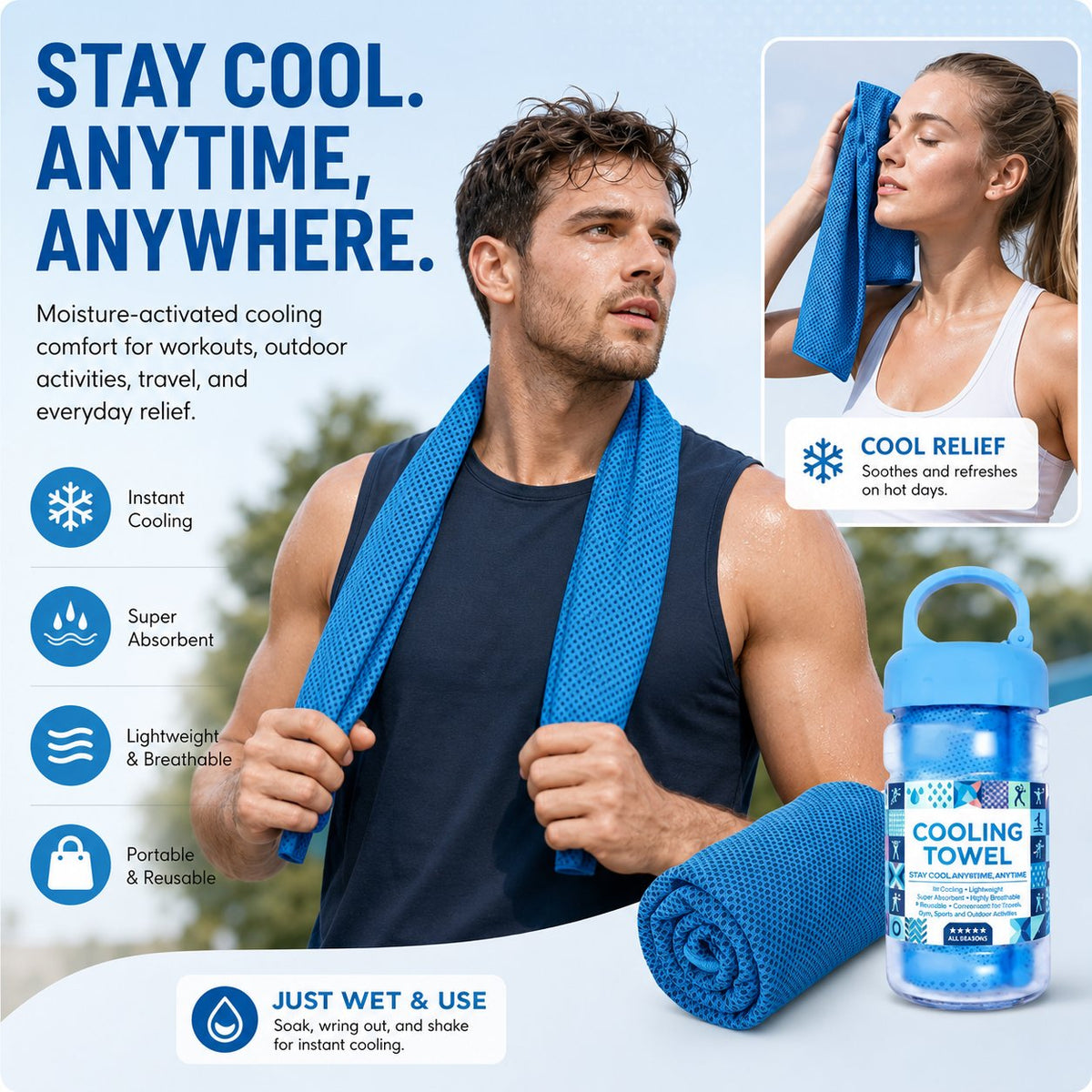 🏃❄️LAST DAY 50% OFF ✨Cold Sweat Towel You Can Use Anywhere, Anytime! Reusable Soft Absorbent Cooling Portable