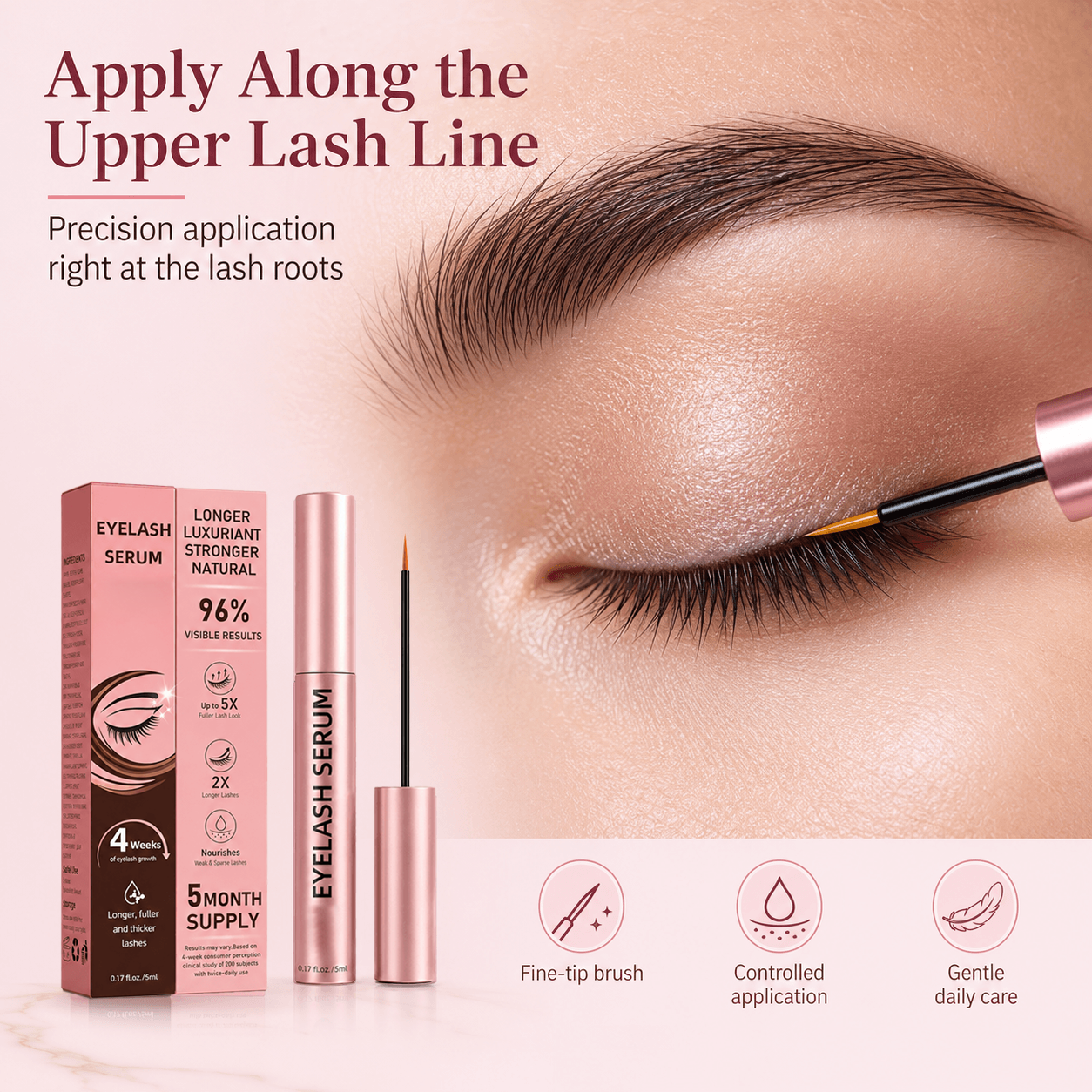 Dyvorocosh® Vegan Lash Growth Serum with Hyaluronic Acid & Multi-Peptide for Sensitive Eyes – Thicker Formula for Longer Fuller-Looking Lashes