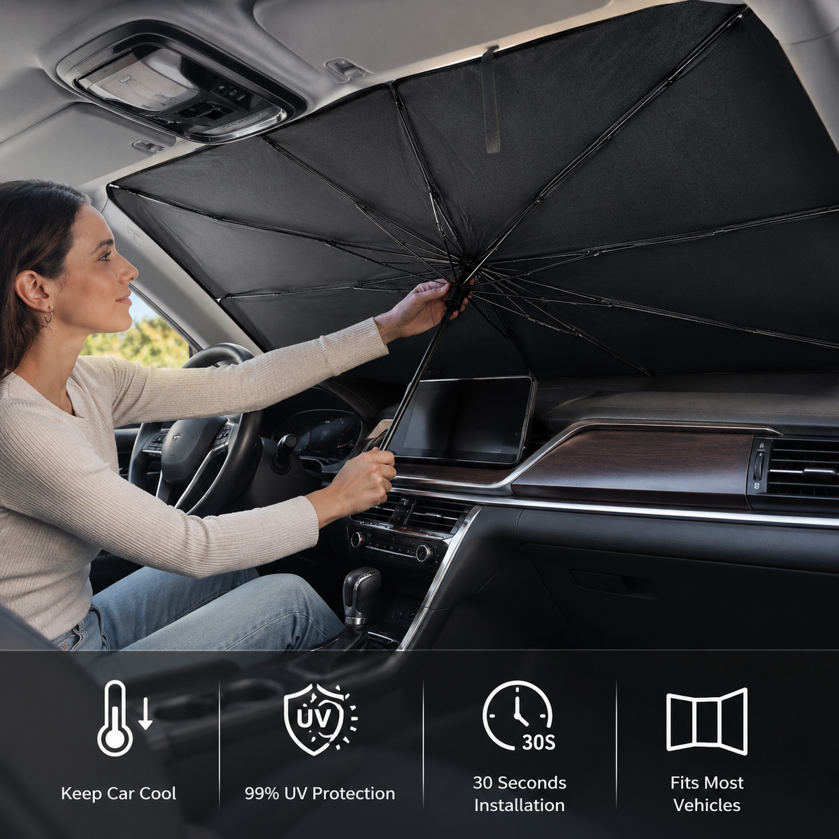 CoolFold Auto Sunshade ❄️Keep Your Car Up to 50°F Cooler in Seconds Blocks 99% of UV Rays