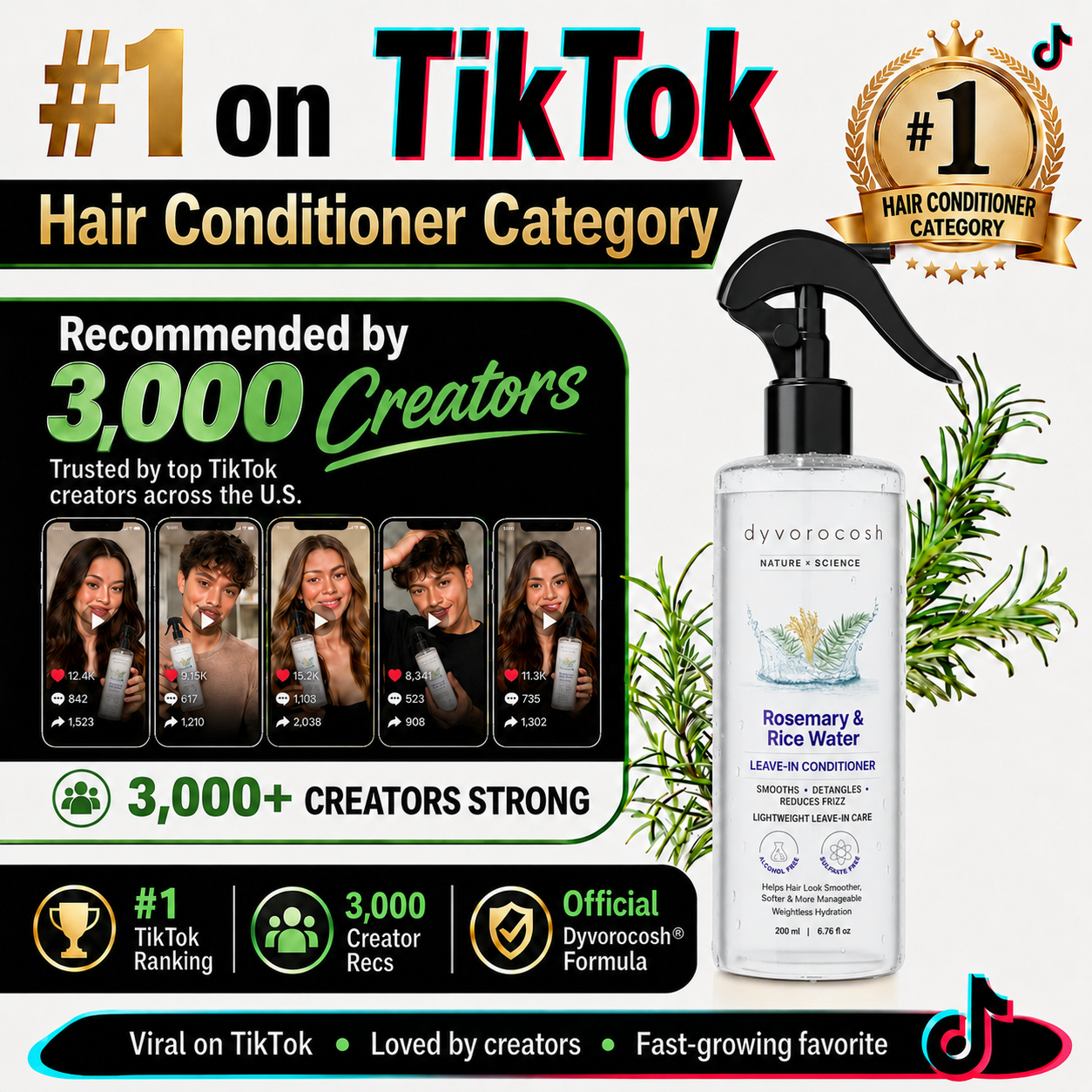 LAST DAY 50% OFF🧡Dyvorocosh® Rosemary & Rice Water Leave-In Hair Spray