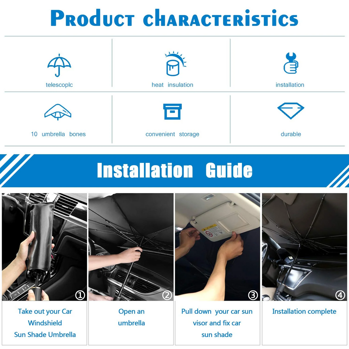 CoolFold Auto Sunshade ❄️Keep Your Car Up to 50°F Cooler in Seconds Blocks 99% of UV Rays