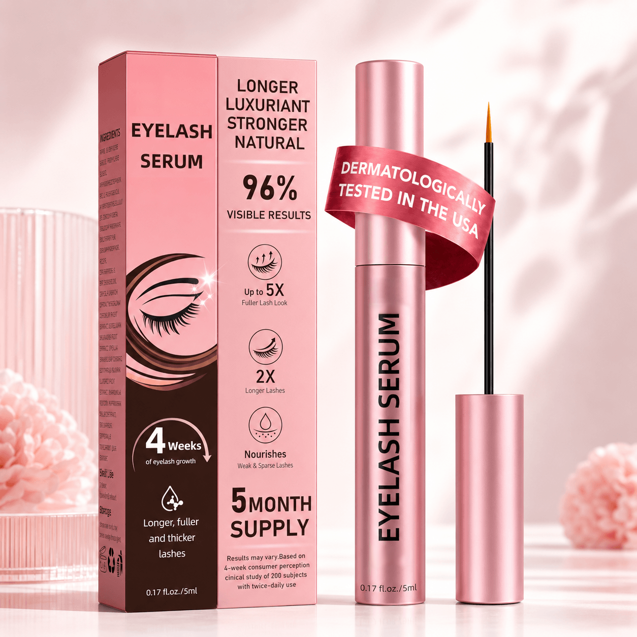 Dyvorocosh® Vegan Lash Growth Serum with Hyaluronic Acid & Multi-Peptide for Sensitive Eyes – Thicker Formula for Longer Fuller-Looking Lashes